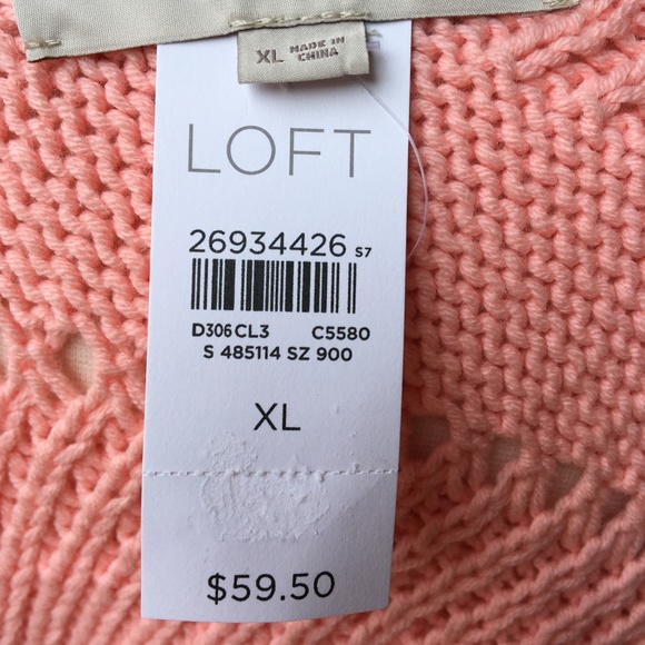 NWT LOFT Pointelle Scoop Back PeachPink Sweater XL - Picture 7 of 7